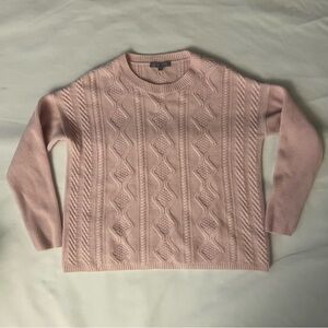 Neiman Marcus 100% Cashmere Pink Crew Neck Cable Knit Sweater
